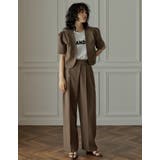 モカブラウン(019) | 半袖パフジャケット×スラックスセットアップ | Re:EDIT