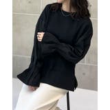 ブラック(001) | 異素材切り替えキャンディースリーブ裏毛トップス | Re:EDIT