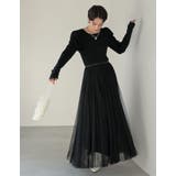 ブラック(001) | チュールドッキングニットワンピース | Re:EDIT