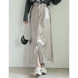 シルバー(023) | [低身長/高身長サイズ有]メタリックフェイクレザータイトスカート | Re:EDIT