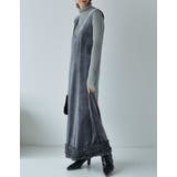 [低身長サイズ有]深Vネック裾フリルベロアワンピース | Re:EDIT | 詳細画像12 