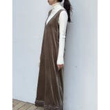 [低身長サイズ有]深Vネック裾フリルベロアワンピース | Re:EDIT | 詳細画像14 