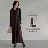 [新色追加][低身長サイズ有]ミラノリブ変形キーネックＩラインニットワンピース | Re:EDIT | 詳細画像1 