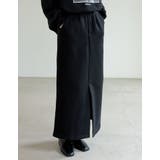 ブラック(001) | [低身長サイズ有]裏起毛フロントスリットナロースカート | Re:EDIT