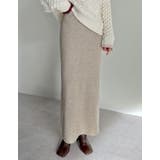 ベージュ(004) | [低身長サイズ有]スパンコールラメミックスニットナロースカート | Re:EDIT