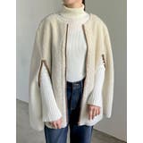 アイボリー(003) | ムートンボアパイピングフレアポンチョ | Re:EDIT