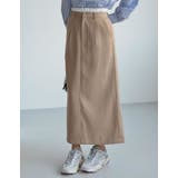 ベージュ×ホワイト(004) | [低身長サイズ有]ソフトツイルダブルウエストナロースカート | Re:EDIT