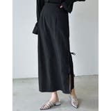 ブラック(001) | ナイロンシマーメタリックサイドリボンスカート | Re:EDIT