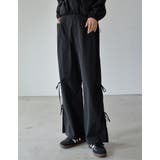 ブラック(001) | [低身長/高身長サイズ有]ナイロンシマーメタリックサイドリボンパンツ | Re:EDIT