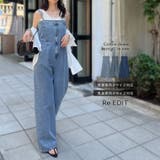 [低身長/高身長サイズ有][着痩せ＆脚長効果]コットンデニムベアオールインワン | Re:EDIT | 詳細画像1 