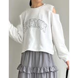 ホワイト(002) | 裏毛刺繍ロゴ肩スリットあきショート丈トップス | Re:EDIT