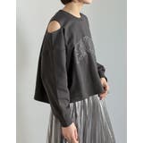 裏毛刺繍ロゴ肩スリットあきショート丈トップス | Re:EDIT | 詳細画像3