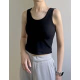 ブラック(001) | カップ付きクロップドリブタンクトップ | Re:EDIT