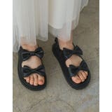 ブラック(001) | [大きいサイズ有]リボンデザインスポーツサンダル | Re:EDIT