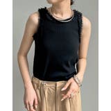 ブラック(001) | ストレッチリブフリル付きアメスリトップス | Re:EDIT