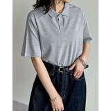 グレー×ホワイト(005) | ワンポイント刺繍ロゴポロトップス | Re:EDIT