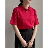 レッド×ブラック(012) | ワンポイント刺繍ロゴポロトップス | Re:EDIT
