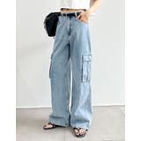 ブルー(013) | コットンデニムサイドポケットカーゴパンツ | Re:EDIT