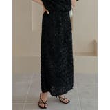 ブラック(001) | [低身長サイズ有]フラワージャガードスカート | Re:EDIT