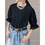 ブラック(001) | フリンジカットジャガードキャンディースリーブトップス | Re:EDIT