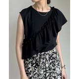 ブラック(001) | [接触冷感]フリルタスキデザインアシンメトリータンクトップ | Re:EDIT