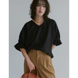 ブラック(001) | カットジョーゼットギャザースリーブトップス | Re:EDIT