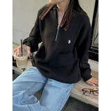 ブラック(501) | ワンポイント刺繍ハーフジップニットトップス | Re:EDIT