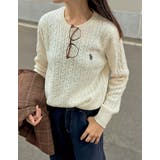 ホワイト(502) | ワンポイント刺繍ケーブルニットトップス | Re:EDIT