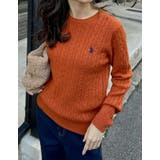 オレンジ(508) | ワンポイント刺繍ケーブルニットトップス | Re:EDIT