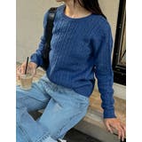ブルー(511) | ワンポイント刺繍ケーブルニットトップス | Re:EDIT