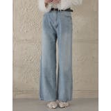 パールブルー(511) | ラインストーンorパールコットンデニムバギーパンツ | Re:EDIT