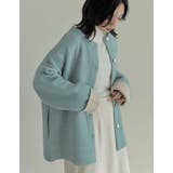 ブルー(511) | バイカラー金釦起毛ニットコート | Re:EDIT