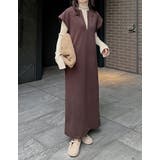 ブラウン(505) | [低身長サイズ有]圧縮ニットソーポケット付きキーネックワンピース | Re:EDIT
