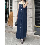 ネイビー(711) | [低身長/高身長サイズ有]コットンデニムフロントボタンキャミソールワンピース | Re:EDIT