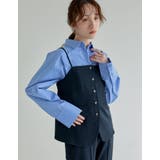 ネイビー(711) | [新色追加]ストレッチミックスツイルフロントボタンキャミソールペプラムビスチェ | Re:EDIT