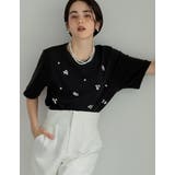 ブラック(501) | スムースコットンビジューデザインTシャツ | Re:EDIT