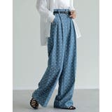 ライトブルー(611) | フラワー刺繍ライトオンスデニムワイドパンツ | Re:EDIT