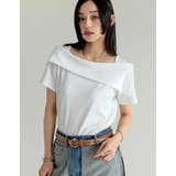 [ブラ紐隠し][新色追加]スムースリブアシンメトリーオフショルダー半袖トップス | Re:EDIT | 詳細画像34 