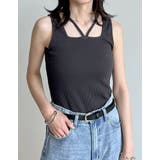 チャコールグレー(703) | [ブラ紐隠し]前後2WAYテレコリブスクエアホルターネックタンクトップ | Re:EDIT