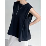 ブラック(501) | 綿天竺ショルダータックノースリーブTシャツ | Re:EDIT