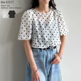 シアーフロッキードットバルーンスリーブブラウス | Re:EDIT | 詳細画像1