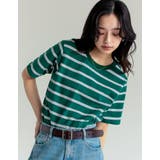 マルチグリーン(809) | コットンブレンドボーダーor花柄Tシャツ | Re:EDIT