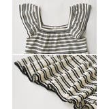 スクエアネックワッフルボーダーフリルフレンチスリーブトップス | Re:EDIT | 詳細画像13