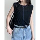 ブラック(501) | シアーカットソー配色メローノースリーブトップス | Re:EDIT