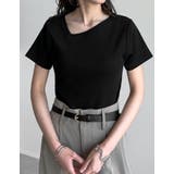 ブラック(501) | スムースカットソーアシンメトリーネックトップス | Re:EDIT