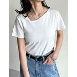 オフホワイト(502) | スムースカットソーアシンメトリーネックトップス | Re:EDIT