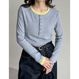 グレー×イエロー(503) | 配色ヘンリーネックレイヤード風長袖トップス | Re:EDIT