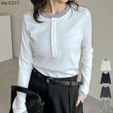 配色ヘンリーネックレイヤード風長袖トップス | Re:EDIT | 詳細画像1 