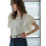 Vネックコットンブレンド天竺バルーンスリーブTシャツ | Re:EDIT | 詳細画像11