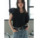 Vネックコットンブレンド天竺バルーンスリーブTシャツ | Re:EDIT | 詳細画像3